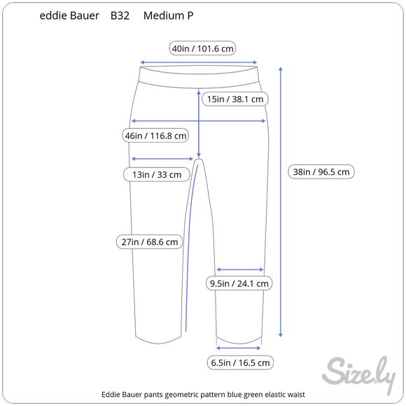Eddie Bauer pants geometric pattern blue green elastic waist - Picture 2 of 10
